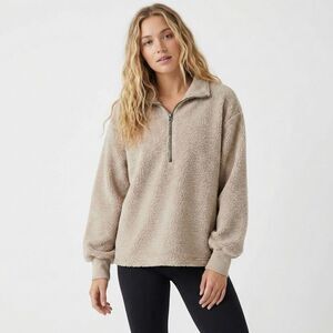 Dylan Los Angeles Cozy Quarter Zip Pullover M NWT Beige Sherpa Teddy Fleece